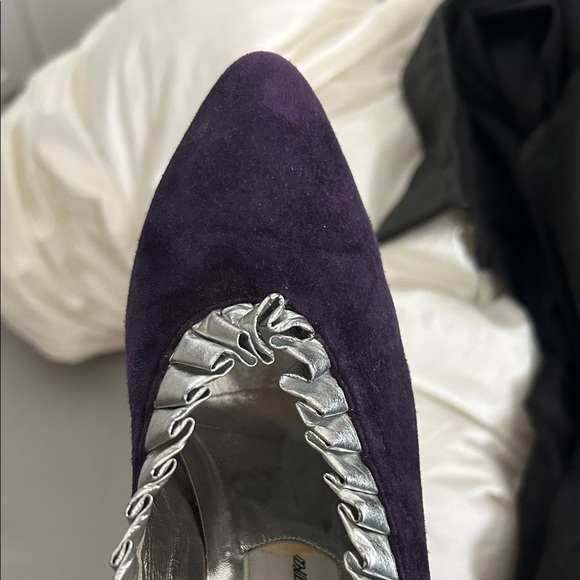 Vintage Regal Victorian Leather Metalic Trim Purple Heels with Silver 37 - Picture 6 of 7